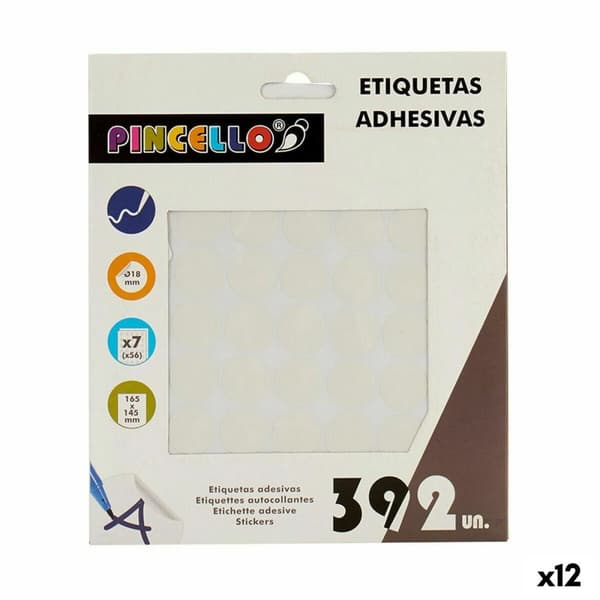 Selvklæbende etiketter Pincello 1711075 Hvid Ø 18 mm 17 x 4 x 19,5 cm (12 enheder)