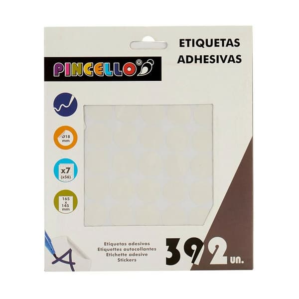 Selvklæbende etiketter Pincello 1711075 Hvid Ø 18 mm 17 x 4 x 19,5 cm (12 enheder)