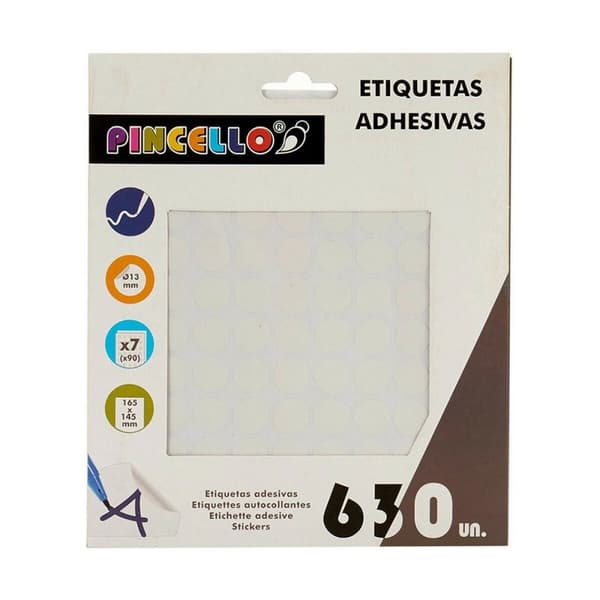 Selvklebende etiketter Pincello 1711074 Hvit Ø 13 mm (12 enheter)