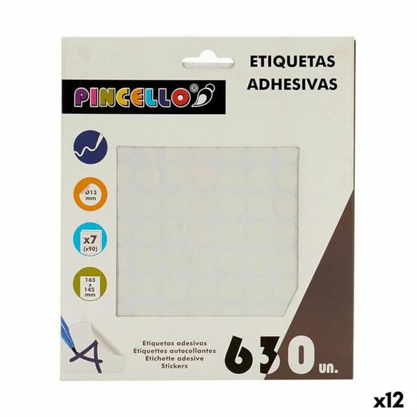 Selvklebende etiketter Pincello 1711074 Hvit Ø 13 mm (12 enheter)