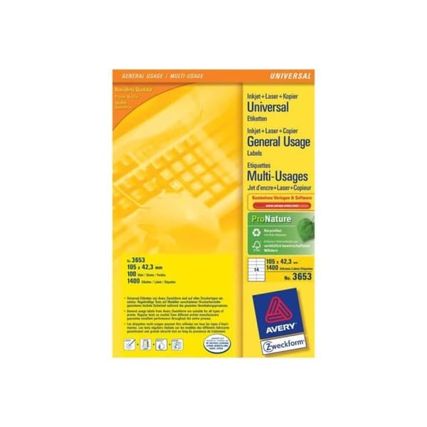 Avery White 105 x 42,3 mm 1400 etikett(er) (100 ark(ar) x 14) universaletiketter