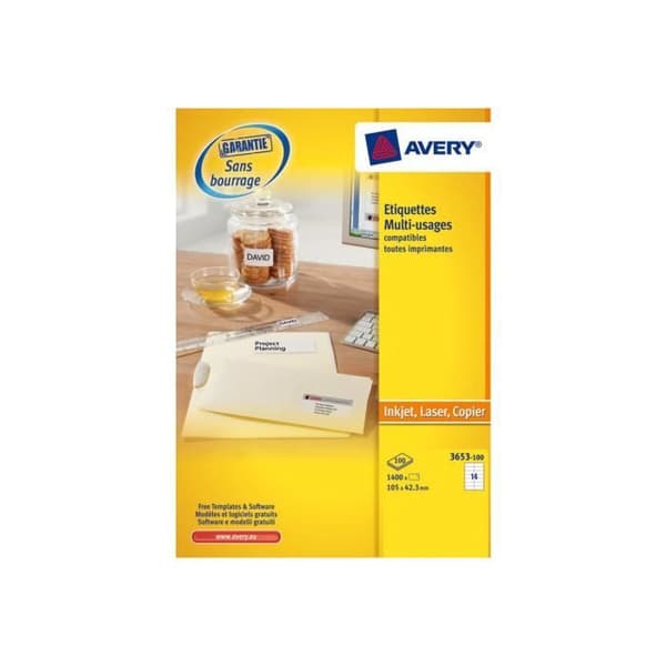 Avery White 105 x 42,3 mm 1400 etikett(er) (100 ark(ar) x 14) universaletiketter