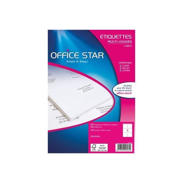 Office Star White 99,1 x 93,1 mm 600 etikett(er) (100 ark(ar) x 6) etiketter
