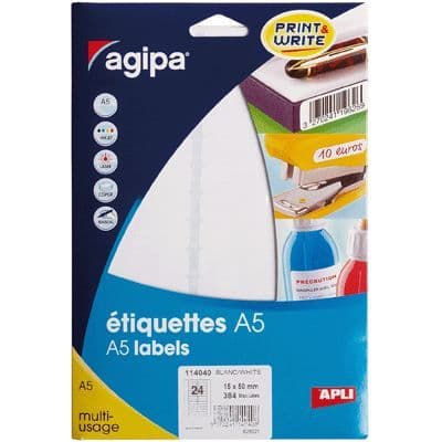 Etikettklister A5 15x50 - Fodral 384 - AGIPA - Vit - Mixad
