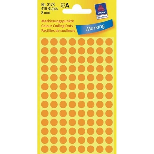 Färgpellets - AVERY - 3178 - Ø8 mm - Ljus orange - 416 stycken