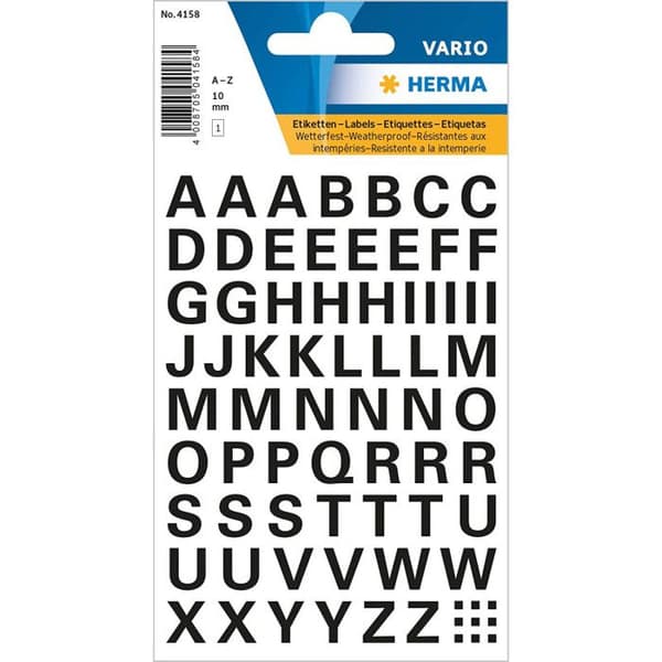 Klisterbokstäver - HERMA - A-Z - (H)10 mm - Transparent film - Väderbeständig
