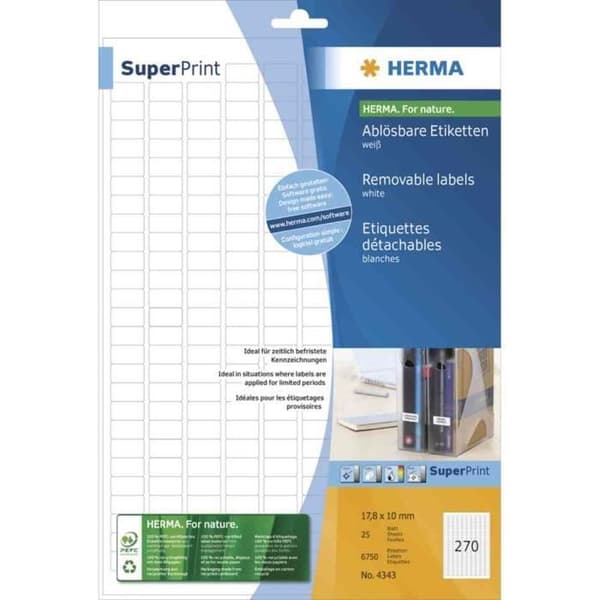 Universella Etiketter - HERMA - 96 x 16,9 mm - Vit - Avtagbara - Rundade Hörn
