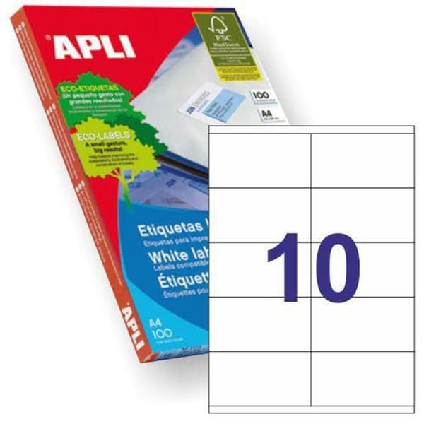 Självhäftande etiketter Apli 1278 100 Blad 105 x 57 mm Vit