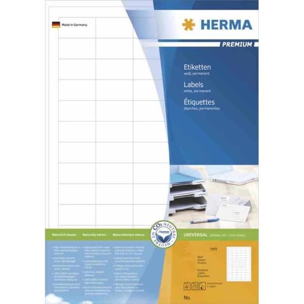 PREMIUM-etiketter - HERMA - 48,3 x 16,9 mm - 200 A4-ark - Självhäftande - Permanent vidhäftning