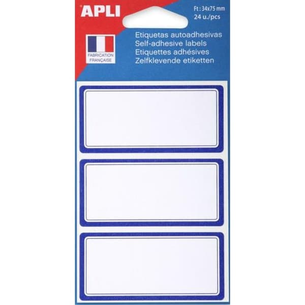 Självhäftande skoltiketter - APLI AGIPA - 34 x 75 mm - Blå färg - 24 stycken