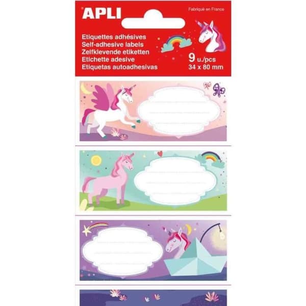 Boketiketter - AGIPA - Enhörningar - 36 x 81 mm - Permanent lim - 3 ark med 3 etiketter