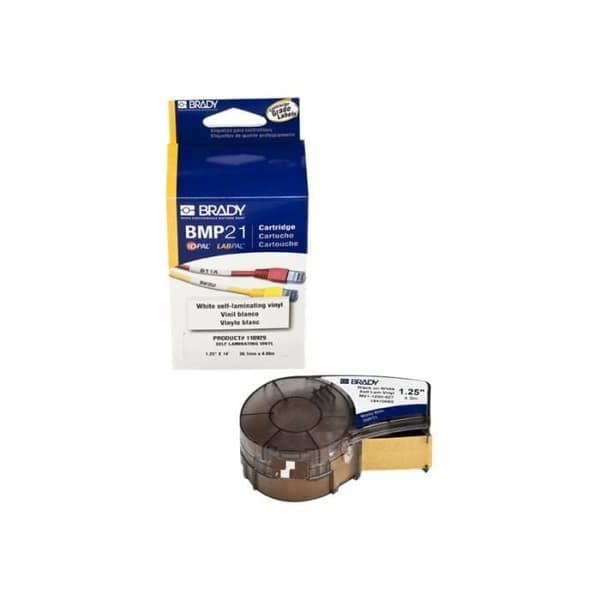 Brady B-427 Genomskinlig matt vinyl, svart på vit rulle (3,18 cm x 4,27 m) 1 rulle etiketter för Brady BMP21,...