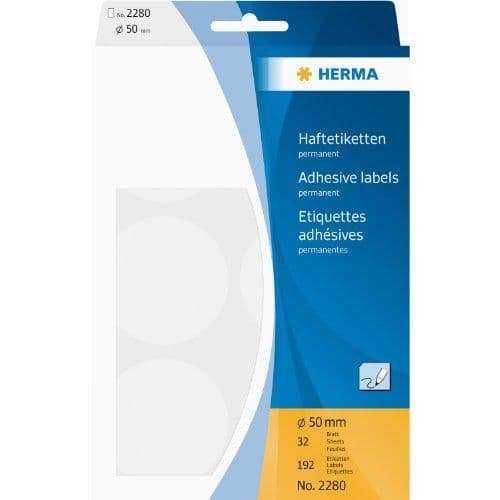 Universaletiketter - Herma - 2280 - Rund - Matt papper - 50 mm - 192 st.