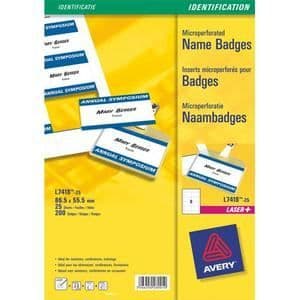Märkeetiketter - AVERY - Förpackning om 200 - Format 5,5 x 8,6 cm - Plastklämma - Vit färg