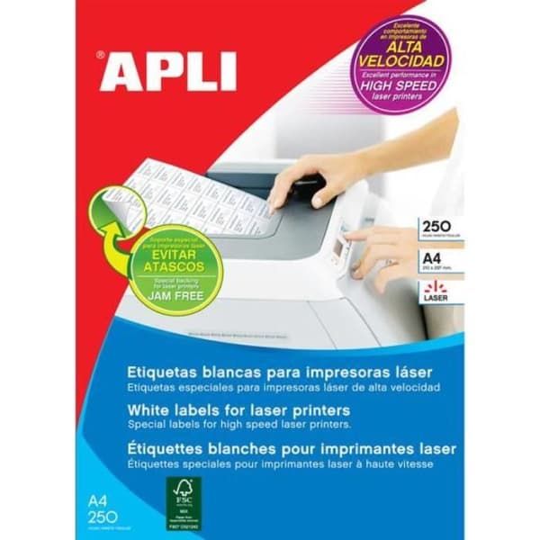 Vita permanenta laseretiketter 210,0 x 148,0 mm 250 ark