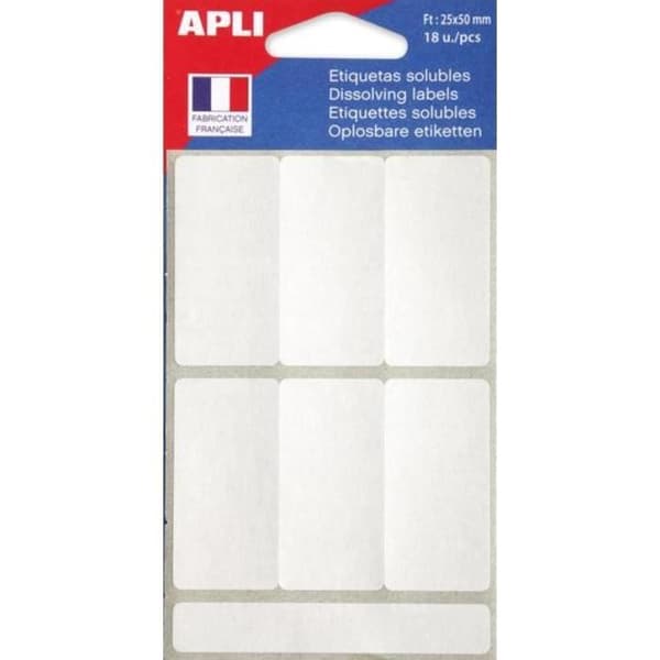 Lösliga etiketter 25x50 mm 18 u.