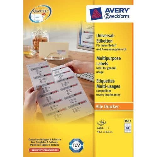 Etiketter - AVERY/Zweckform - 3667 - 48,5 x 16,9 mm - Multi-Purpose - QuickPEEL
