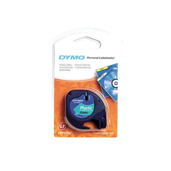 DYMO LetraTAG Plast svart på grön Rulle (1,2 cm x 4 m) 1 rulle(r) tejp för LetraTag LT-100H, LT-100T