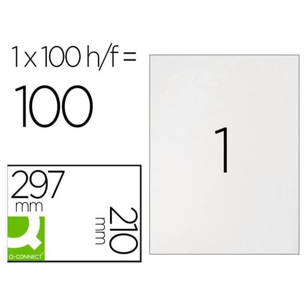 Självhäftande etikett - Q-CONNECT - 210x297mm - Rundade hörn - 100 ark - Permanent klister