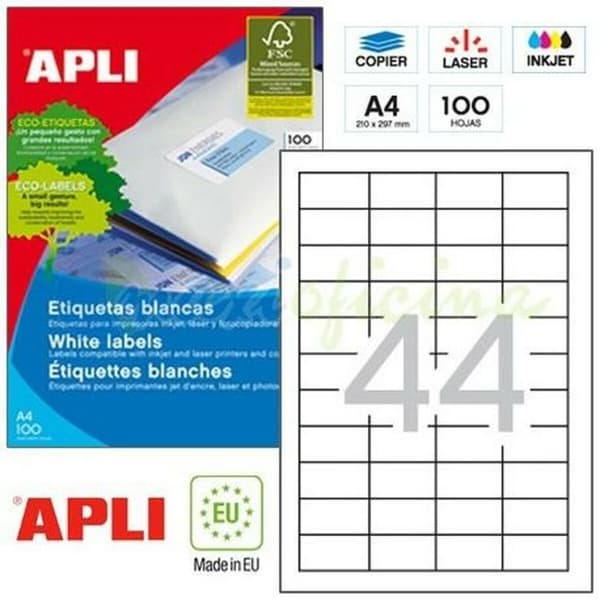 Selvklæbende etiketter Apli 1285 100 Ark 48,5 x 25,4 mm Hvid