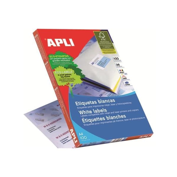 APLI PAPPER Vit självhäftande 57 x 105 mm 1000 enheter (100 ark x 10) etiketter