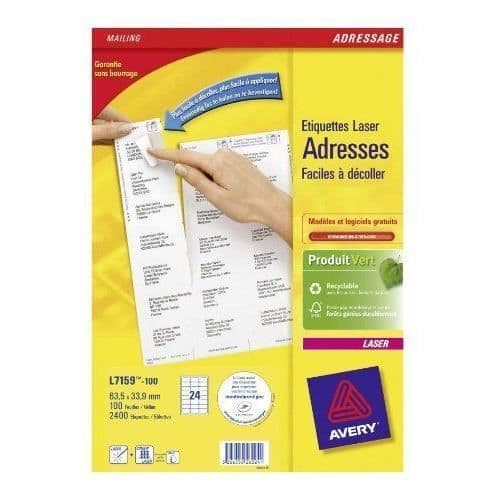 Avery - 2400 lätta att dra av laseradressetiketter - 100 ark - 24 etikettark - L7159-100