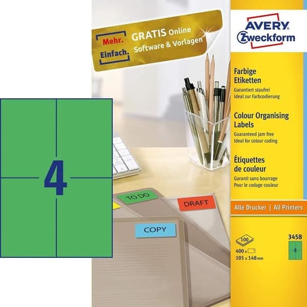 AVERY /Zweckform-etiketter, 105 x 148 mm, grön, oinramad - 3458