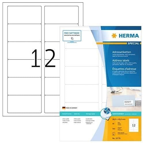 Självhäftande etiketter - HERMA - 10776 - 960 etiketter - 8,89 x 4,66 cm - Vit