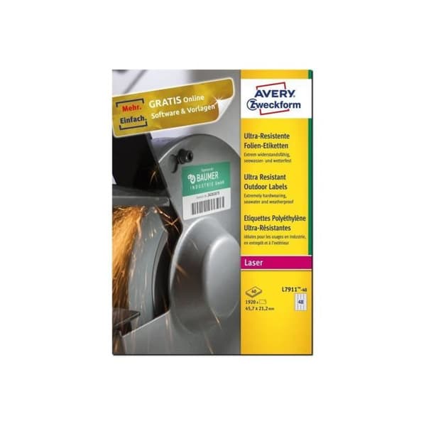 Avery Zweckform Ultra-Resistant Etiketter Polyeten (PE) matt permanent lim vit 45,7 x 21,2 mm 1920-etikett(er) (40...