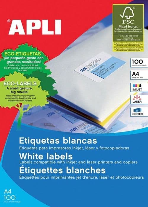 Etikett - etikettklassificering Apli etiketter 52,5x29,7 mm rektangulära vita 100 ark.