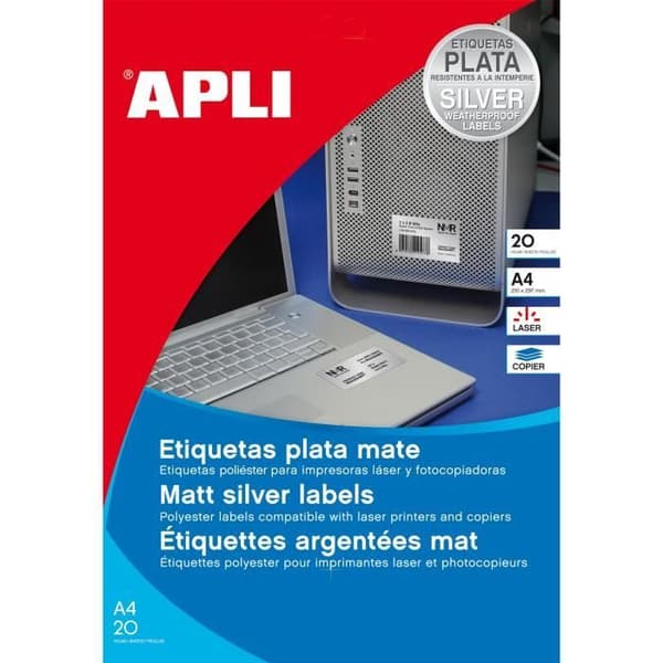 Set med 20 silverlaseretiketter - APLI - 21 x 29,7 cm