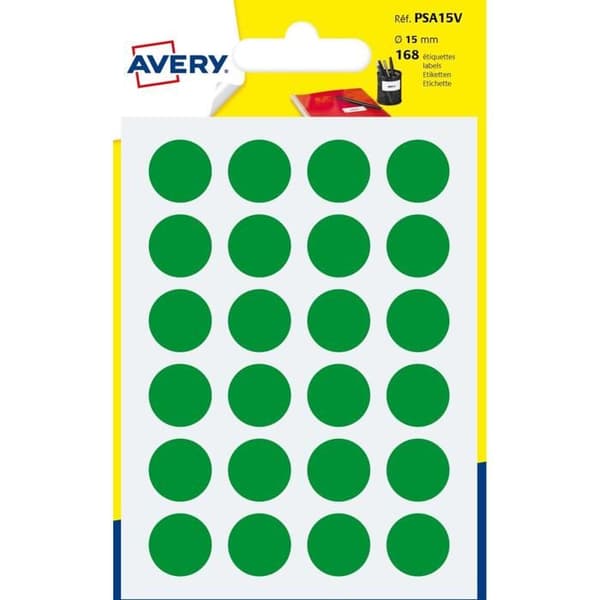 Avery självhäftande etikett i olika färger grön (pack om 168)