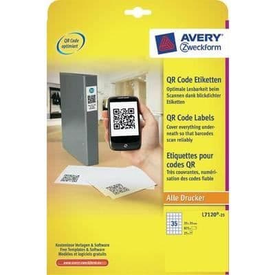 Skrivaretiketter - AVERY ZWECKFORM - L7120-25 - 35 mm x 35 mm - Vit - Permanent vidhäftning