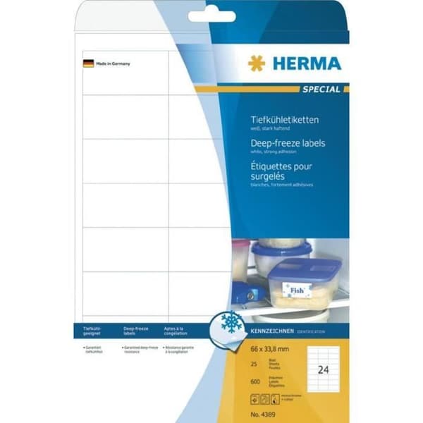 Etiketter för frysta livsmedel - HERMA - 4389 - 66 x 33,8 mm - Vit - 600 stycken