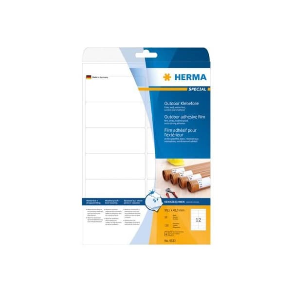 Självhäftande etiketter - HERMA - 9501 - Matt plast - A4 - 10 enheter - Väderbeständiga