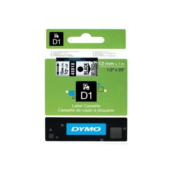 DYMO D1 självhäftande svart på genomskinlig rulle (1,2 cm x 7 m) 1 rull(ar) etiketttejp för LabelMANAGER 150, 350,...