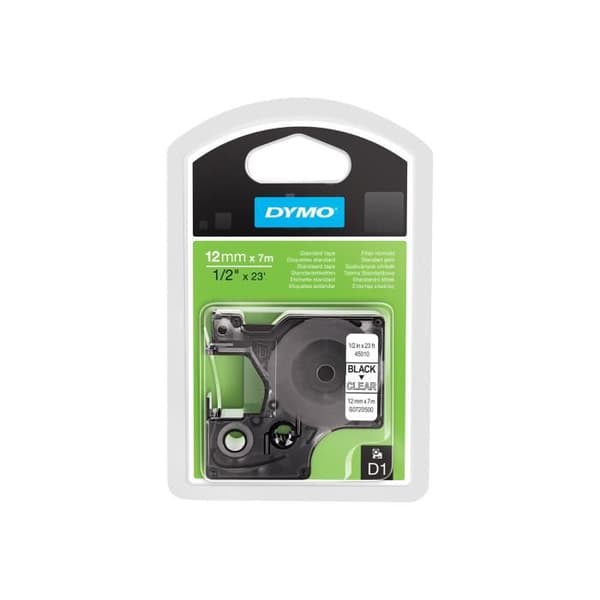 DYMO D1 självhäftande svart på genomskinlig rulle (1,2 cm x 7 m) 1 rull(ar) etiketttejp för LabelMANAGER 150, 350,...