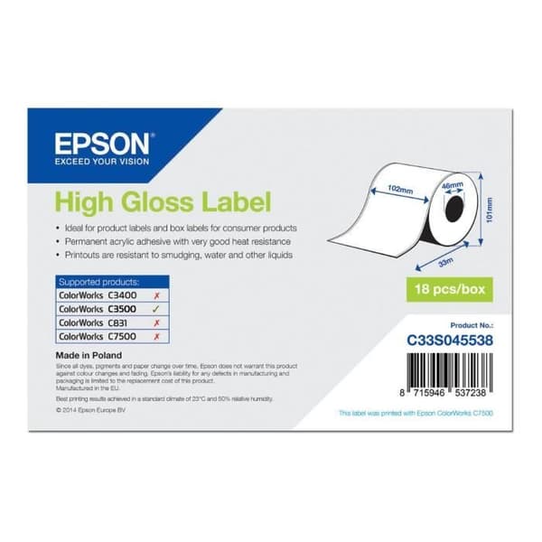 Epson högblanka etikettrulle (10,2 cm x 33 m) 1 rulle för TM C3500