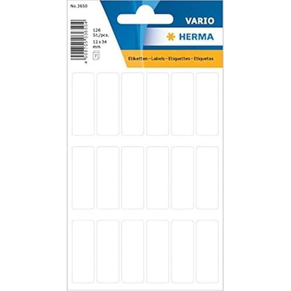 Mångsidiga etiketter - HERMA - 12 x 34 mm - 126 st - Klistermärken - Vit färg