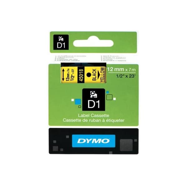 DYMO D1 självhäftande svart på gul rulle (1,2 cm x 7 m) 1 rull(ar) etiketttejp för LabelMANAGER 160, 210D, 210D...