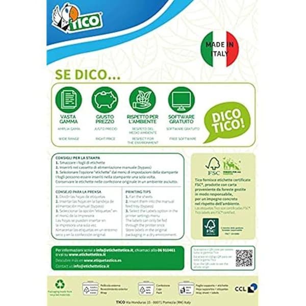 Etikettblad - TICO - 947861 - Vitt papper - Förpackning med 100 - Blandat