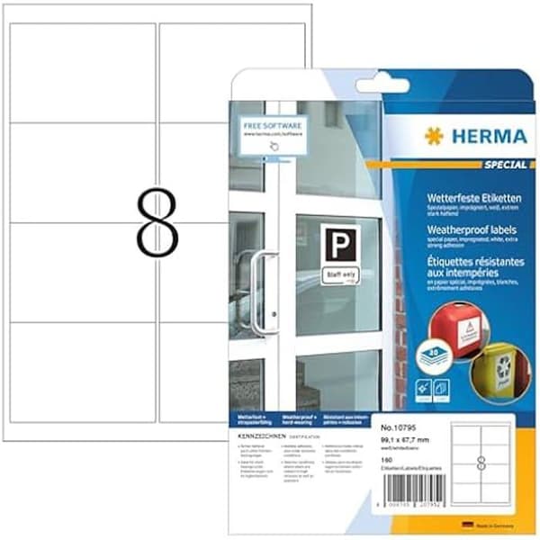 Självhäftande Etiketter - HERMA - 10795 - Rektangel med Rundade Hörn - Vit - 160 stycken