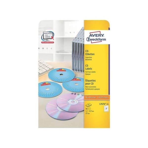 Avery blank rund 117 mm 50 etikett(er) (25 ark(ar) x 2) CD-DVD-etiketter