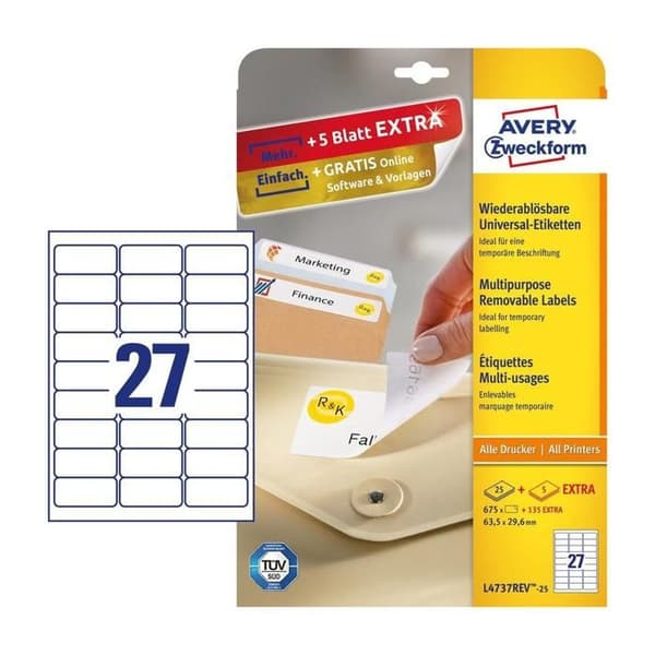 Avery L4737REV-25 vita etiketter