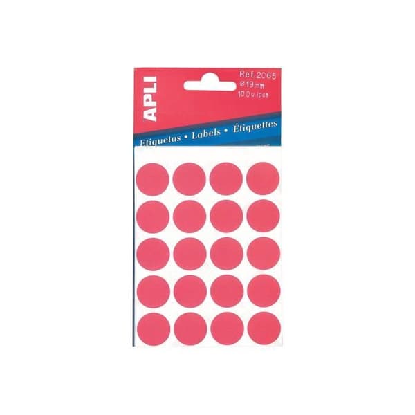 APLI PAPPER Runda etiketter permanent röd självhäftande diameter 19 mm 100 etikett(er) (5 ark(ar) x 20)