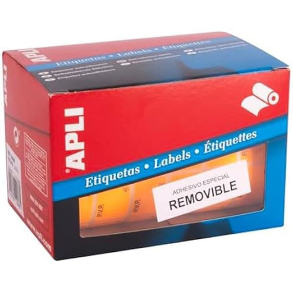 Etikettroll - APLI - 10088 - Avtagbar PVC - Fluorescerande orange - 16 x 22 mm