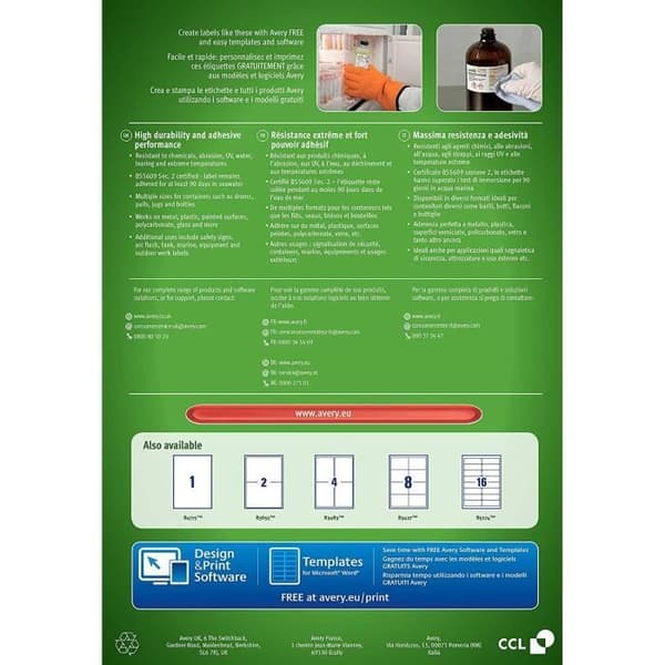 B3427-50 - 400 ultra-hållbara etiketter i sträckbar polyeten 105x74 mm