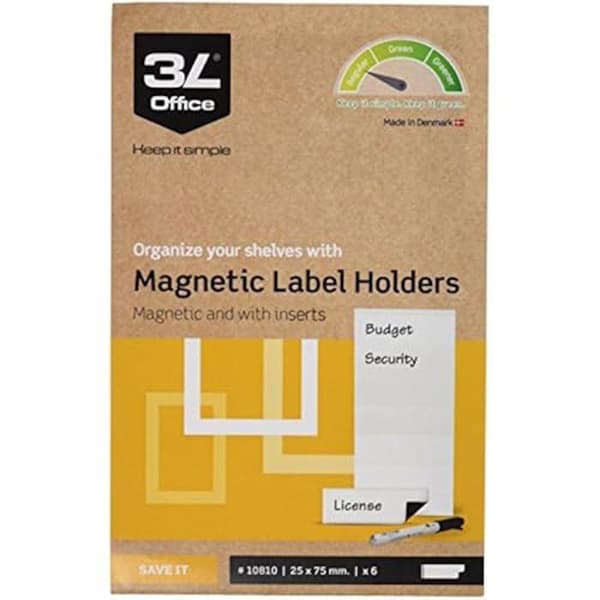 Magnetisk Etikettförsedd - 3L - Modell 10810 - 6 stycken - 25 x 75 mm - Kontorstillbehör