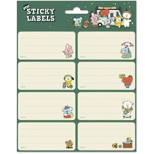 Grupo Erik - Pack med 16 självhäftande etiketter 8 x 4 cm, BT21 | Skoleetiketter, Juletiketter, Etiketter för