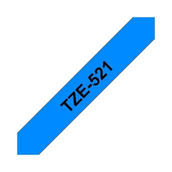 Laminerat band - BROTHER - TZE-521 - 9 mm - Svart på blå bakgrund - 8 m längd
